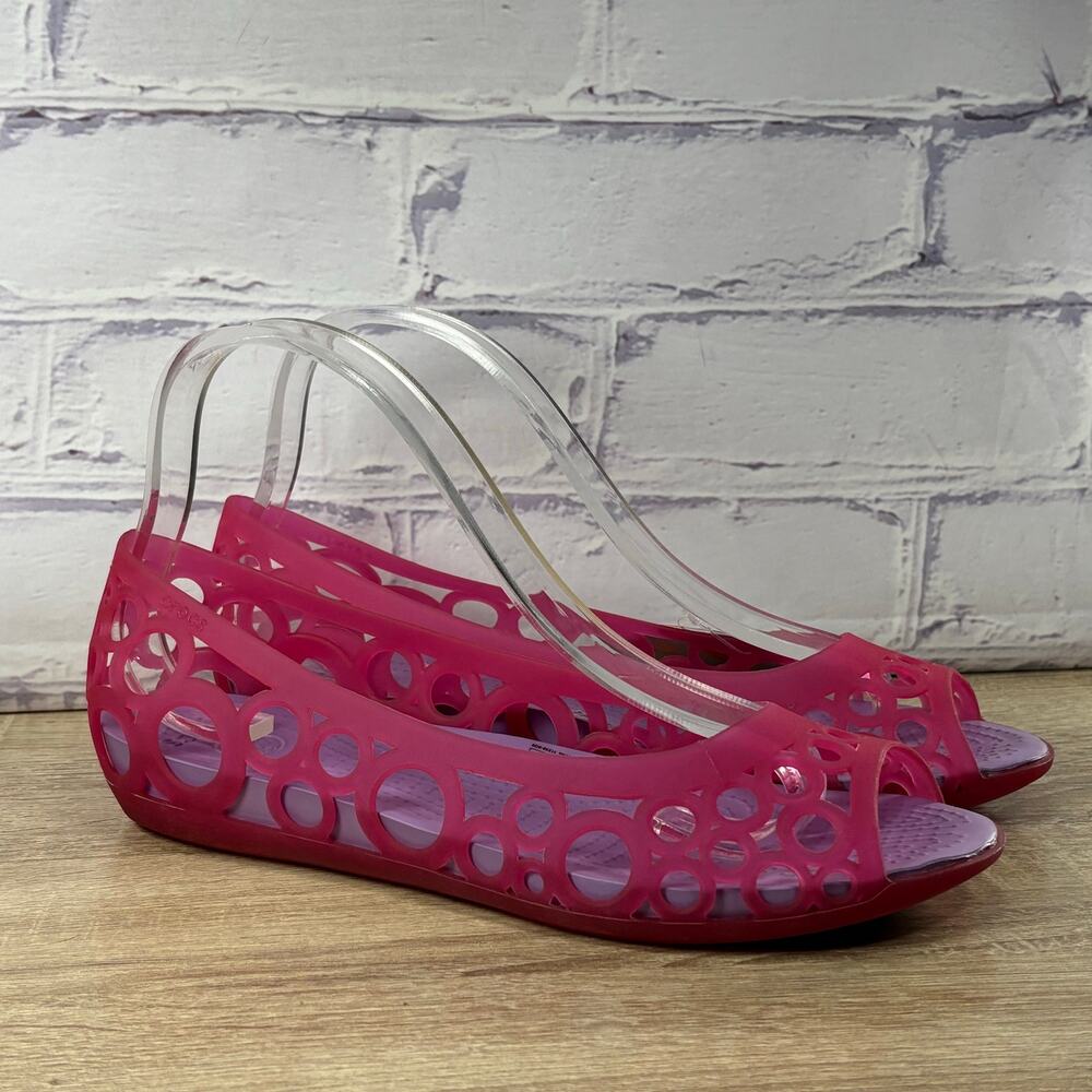 Crocs Adrina Peep Toe Jelly Flats Women's Size 10 Pink Slip On Ballet Shoes